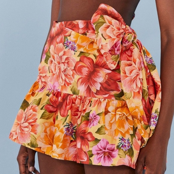 Farm Rio Anthropologie Lia Cover Up Mini Skirt Floral Print Wrap Cotton S - Picture 1 of 7